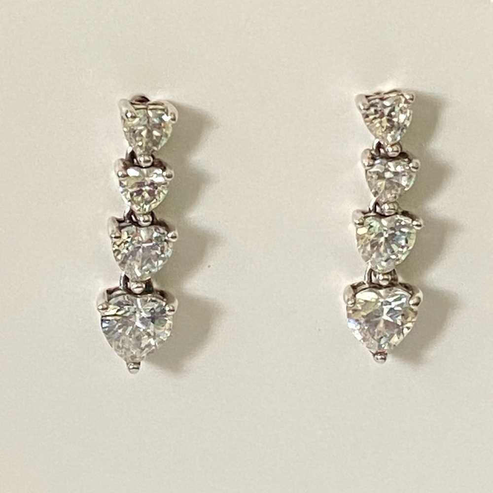 Sterling Silver 925 Cubic Zirconia Heart Dangle Drop Earrings